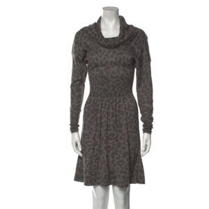 REBECCA TAYLOR Gray Animal Print Cowl neck Knee-Length sweater Dress Size Small